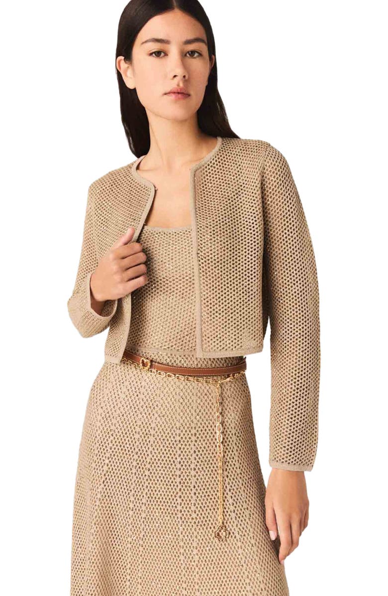 maje Rhinestone knit cardigan, Alternate, color, Nude