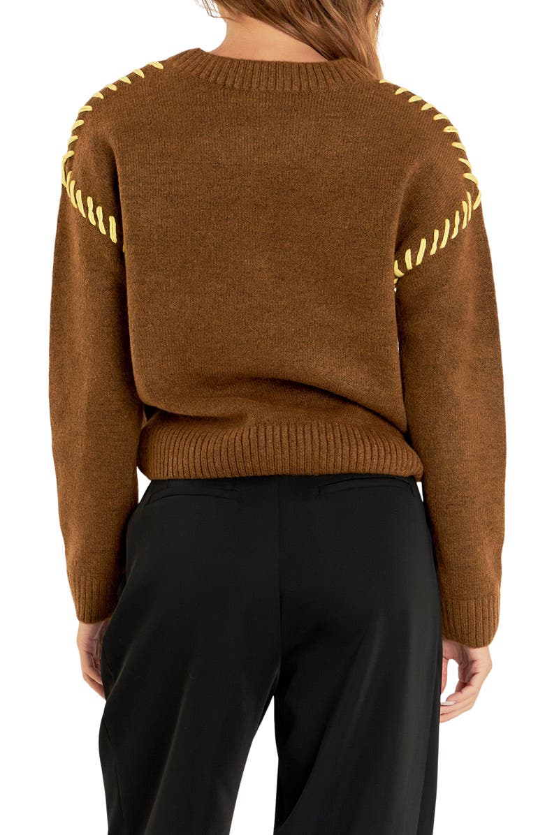 English Factory Whipstitch Sweater, Alternate, color, Camel/ Yellow
