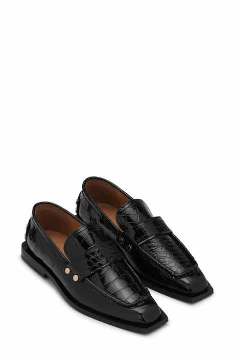 Ganni Croc Embossed Square Toe Loafer