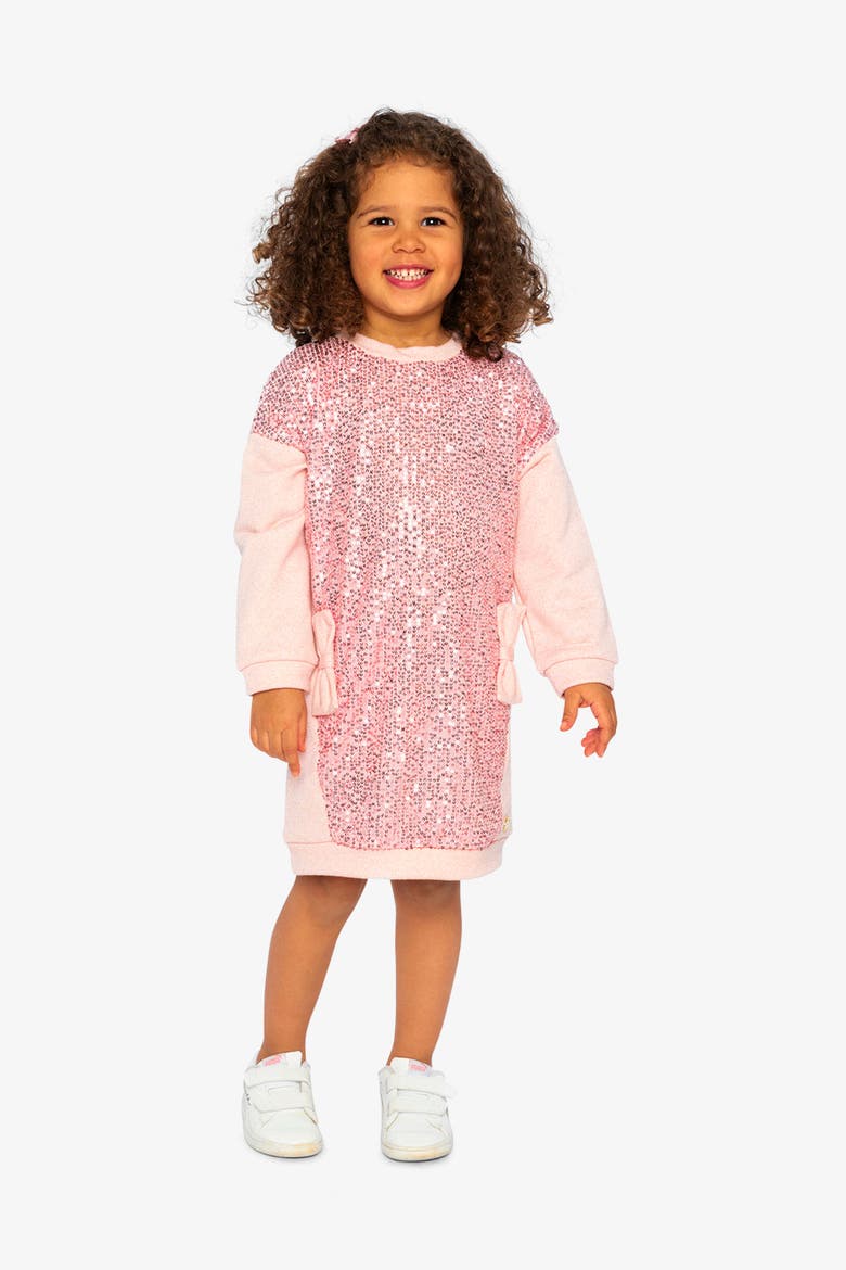 French Terry Sequin Bow Sweatshirt Dress, Alternate, color, Dusty Pink