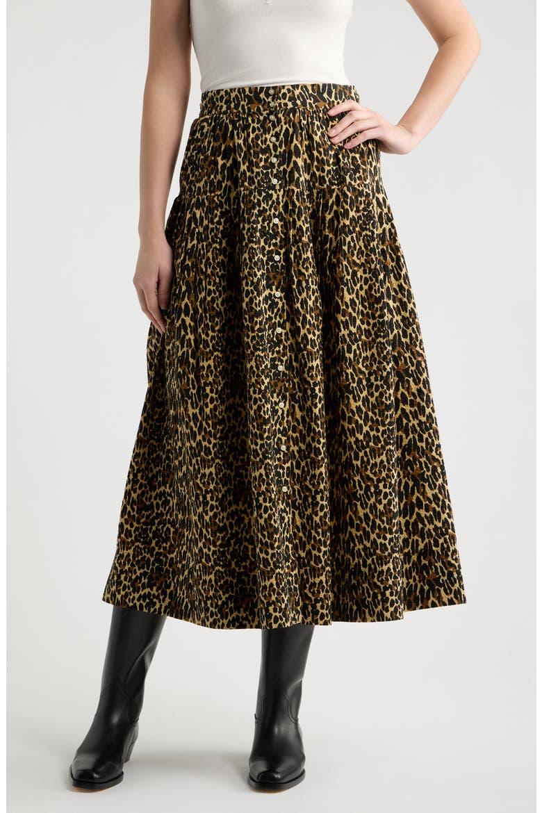 Highland Leopard Print Cotton Midi Skirt, Main, color, TAN LEOPARD