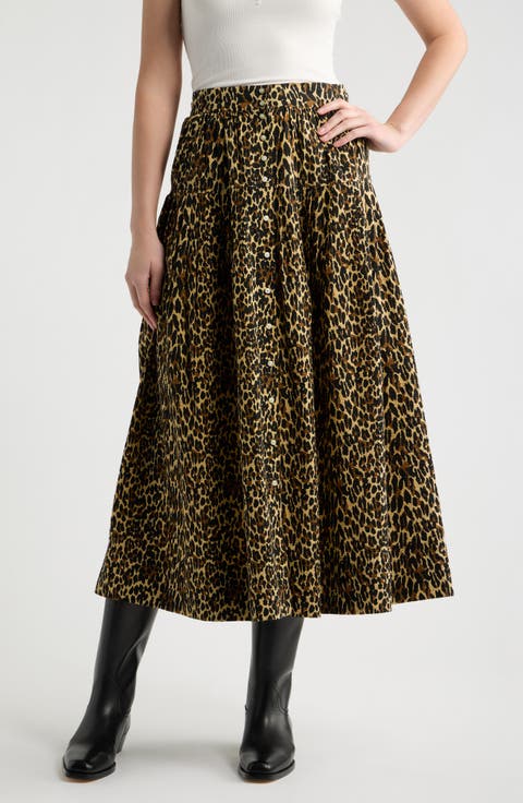 Highland Leopard Print Cotton Midi Skirt