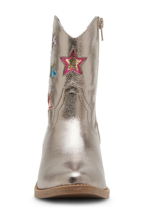 Steve Madden Kids' Mirey Metallic Star Cowboy Boot In Pewter Metallic