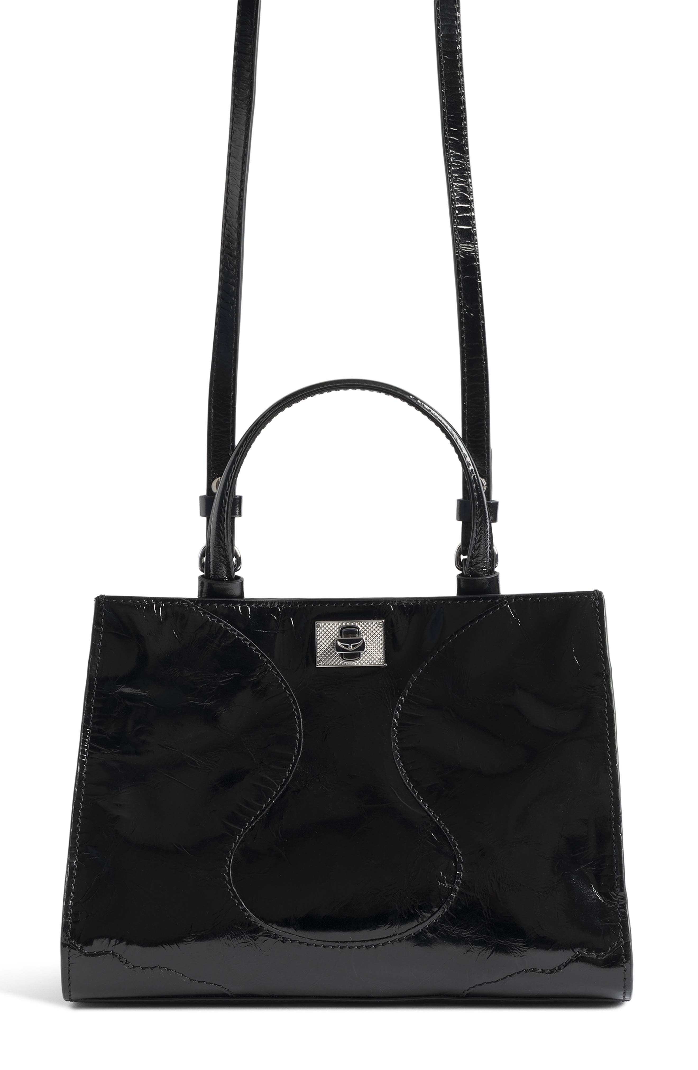 Zadig & Voltaire Jack Patent Leather Shoulder Bag, Alternate, color, Black