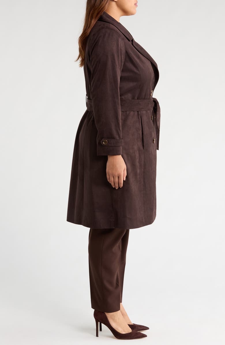 Tahari ASL Faux Suede Trench Coat, Alternate, color, Espresso