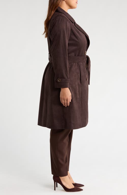 Tahari Asl Faux Suede Trench Coat In Brown