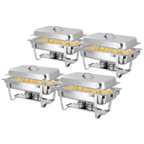 9.5 Quart Stackable Stainless Steel Professional Chafing Dish/Food Warmer/Buffet Server Serving Trays, Set of 4