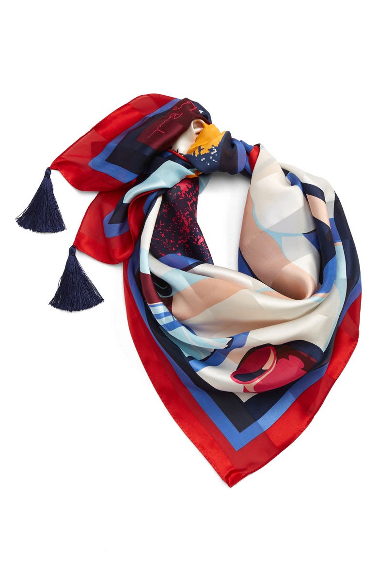 Tory Burch Above The Clouds Tassel Silk Scarf, Alternate, color, 