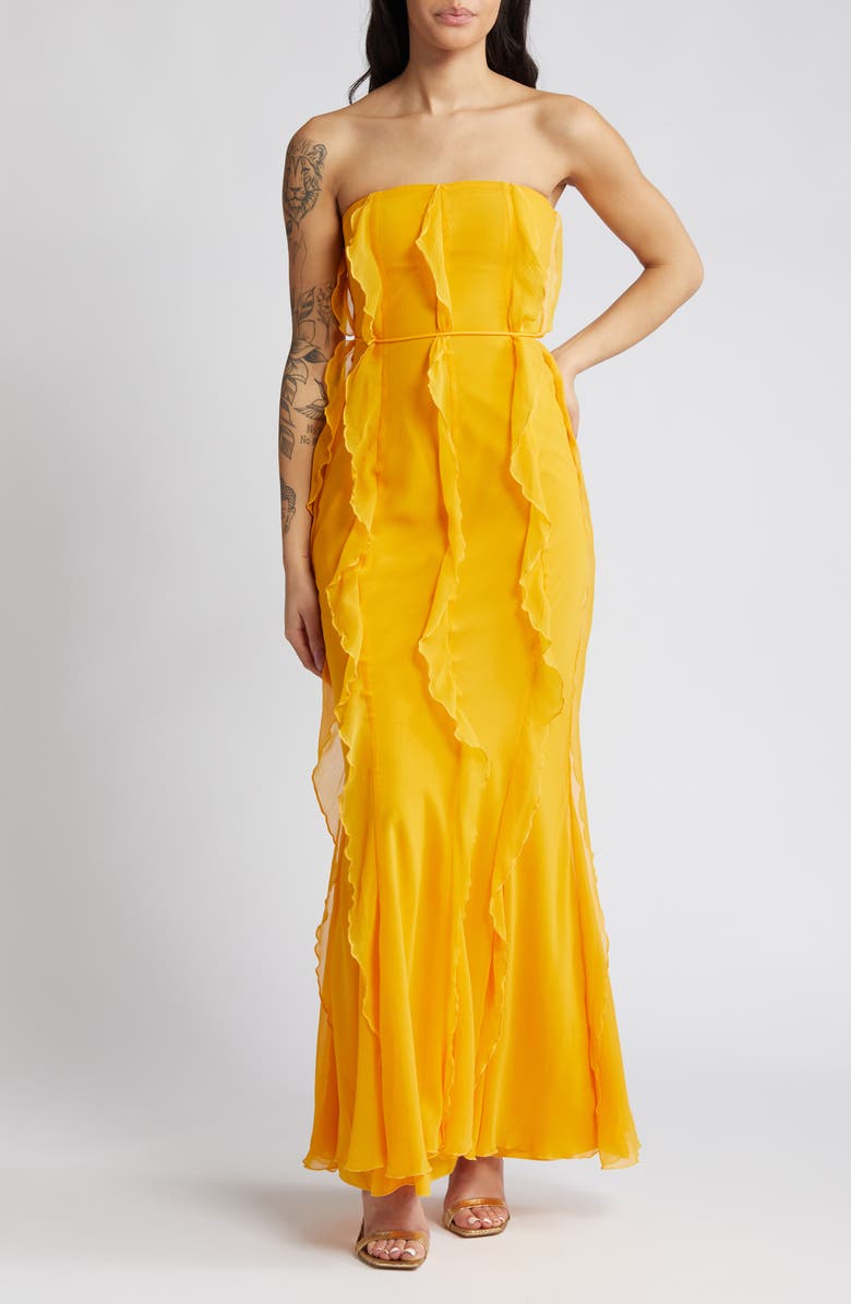 ASOS DESIGN Ruffle Strapless Maxi Dress, Main, color, 
