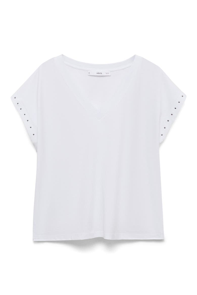 Stud Accent Cotton V-Neck T-Shirt, Main, color, WHITE