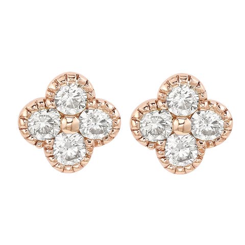 14K Gold 7/10cttw Diamond Clover Stud Earrings