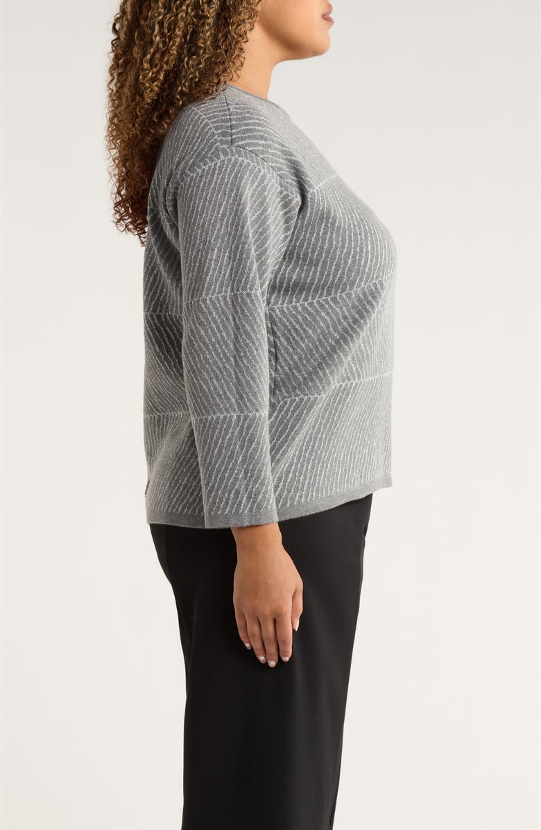 Jones New York Jacquard Crewneck Sweater, Alternate, color, Smoke Heather/ Silver