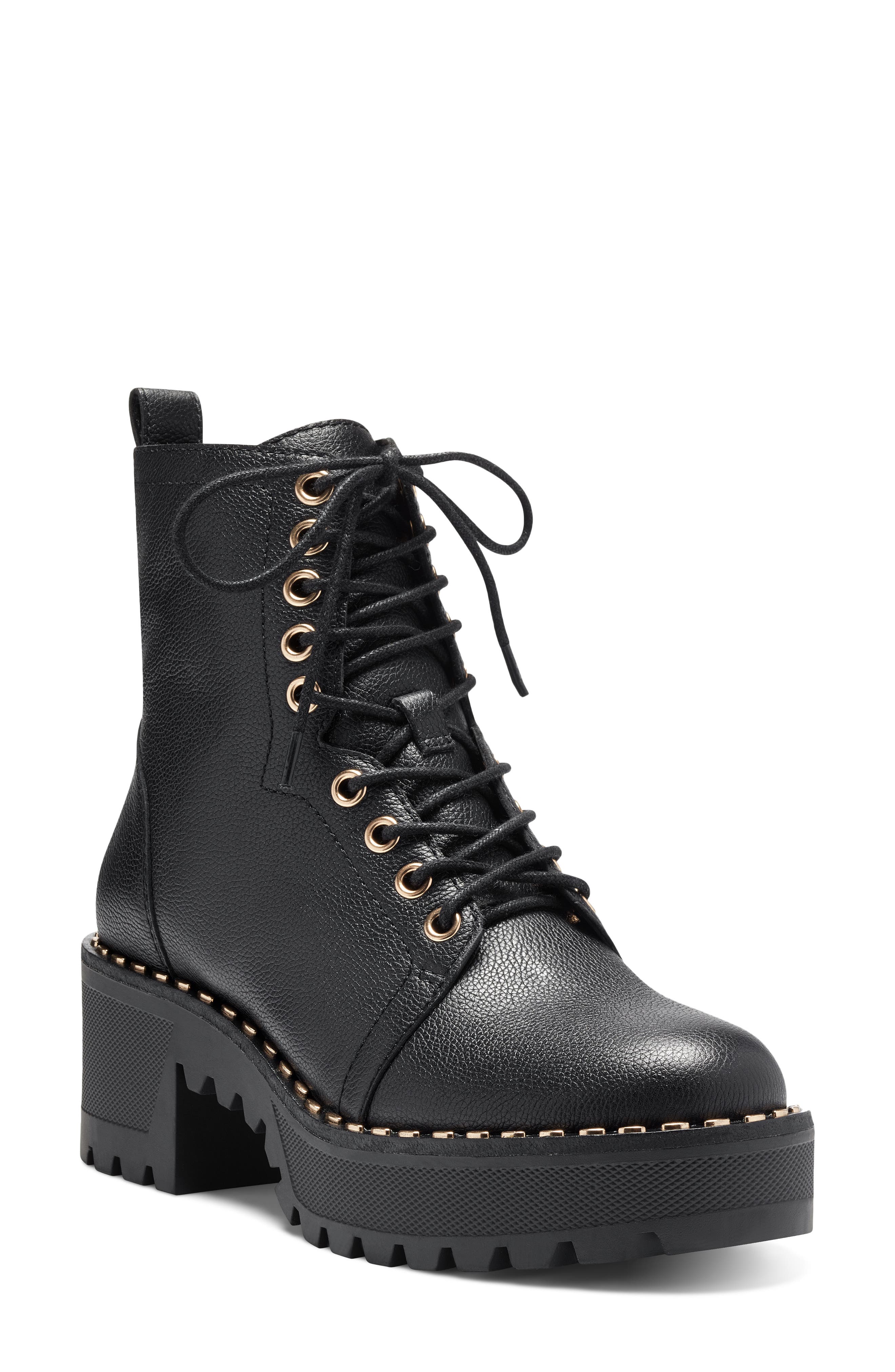 Mecale Lace-Up Bootie, Main, color, BLACK LEATHER