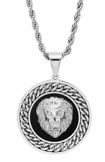 Men's Lion Head Medallion Pendant Necklace