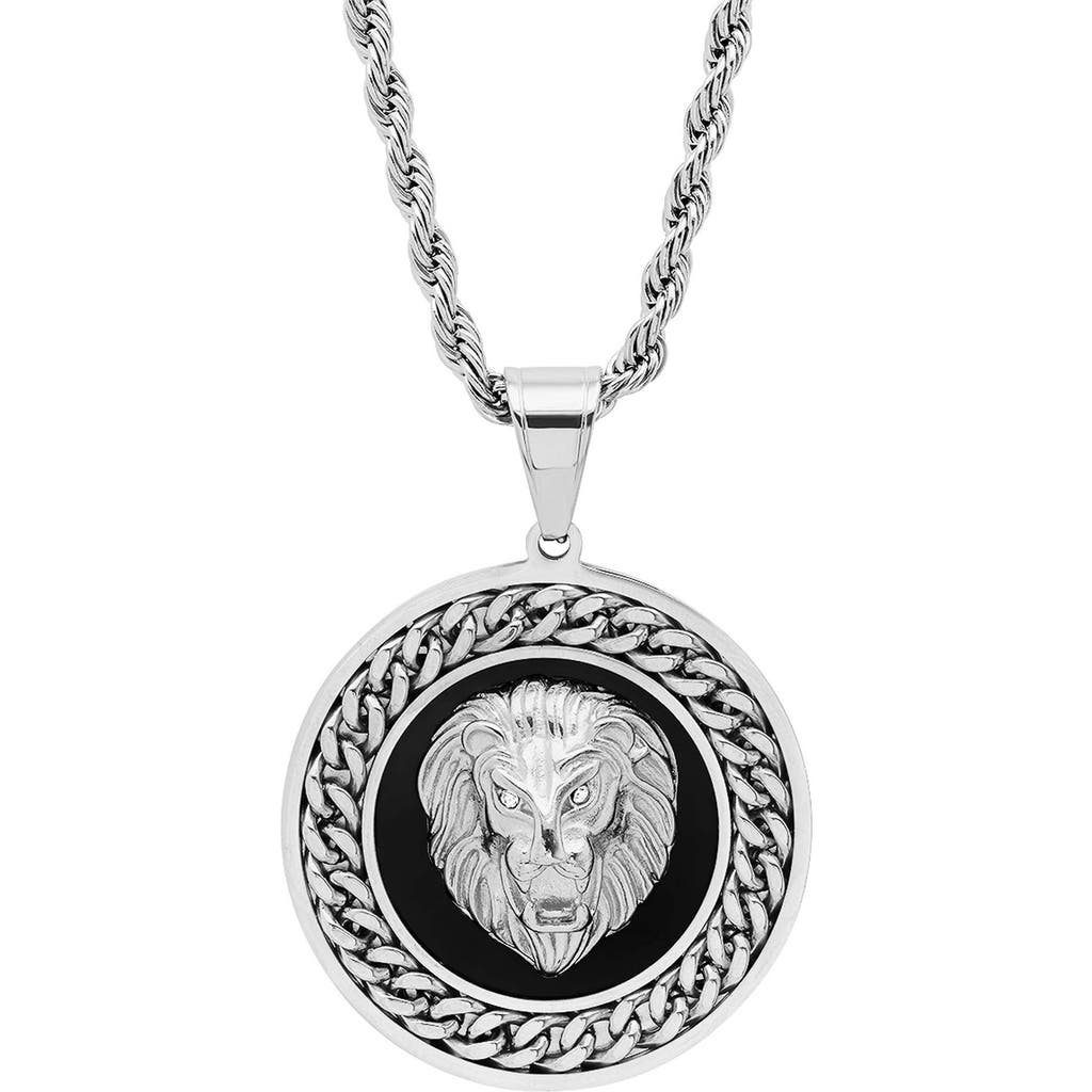 Steeltime Lion Head Medallion Pendant Necklace In Silver
