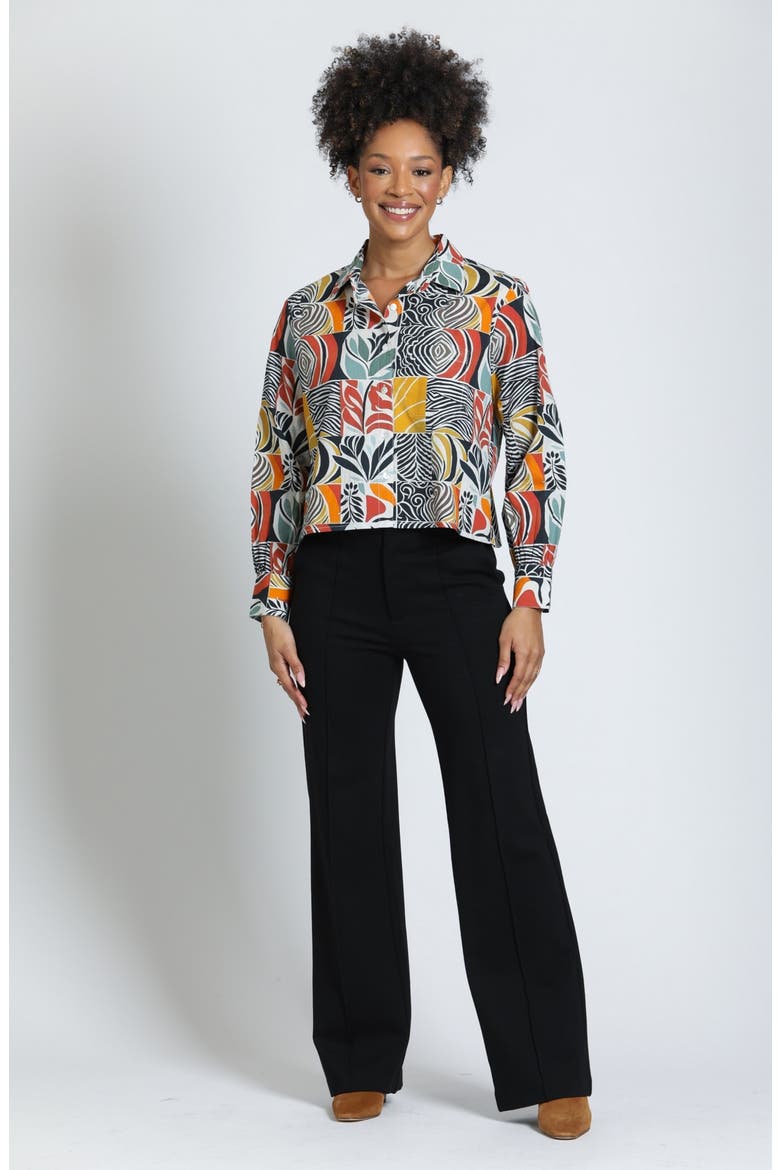 Print Cotton Button-Up Crop Shirt, Alternate, color, TERRACOTTA/MOSS