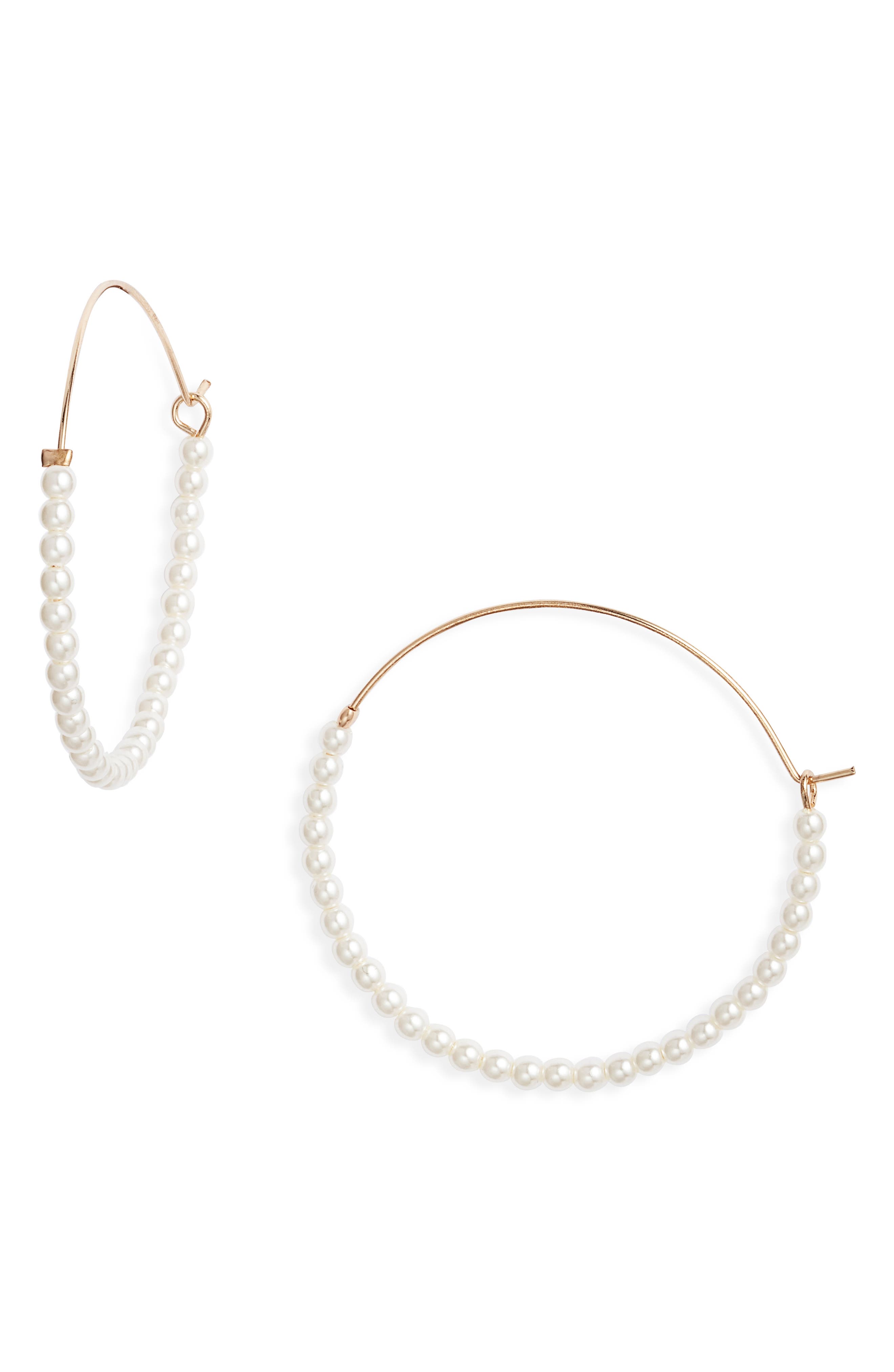 Nordstrom Faux Pearl Wire Hoop Earrings