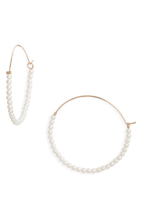 Faux Pearl Wire Hoop Earrings