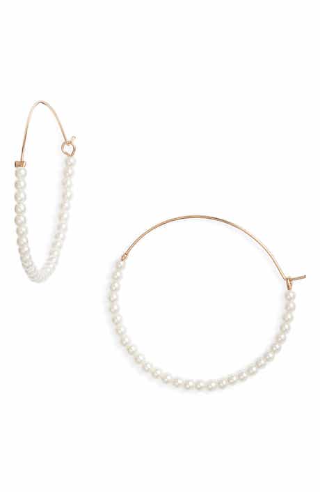 Nordstrom Faux Pearl Wire Hoop Earrings