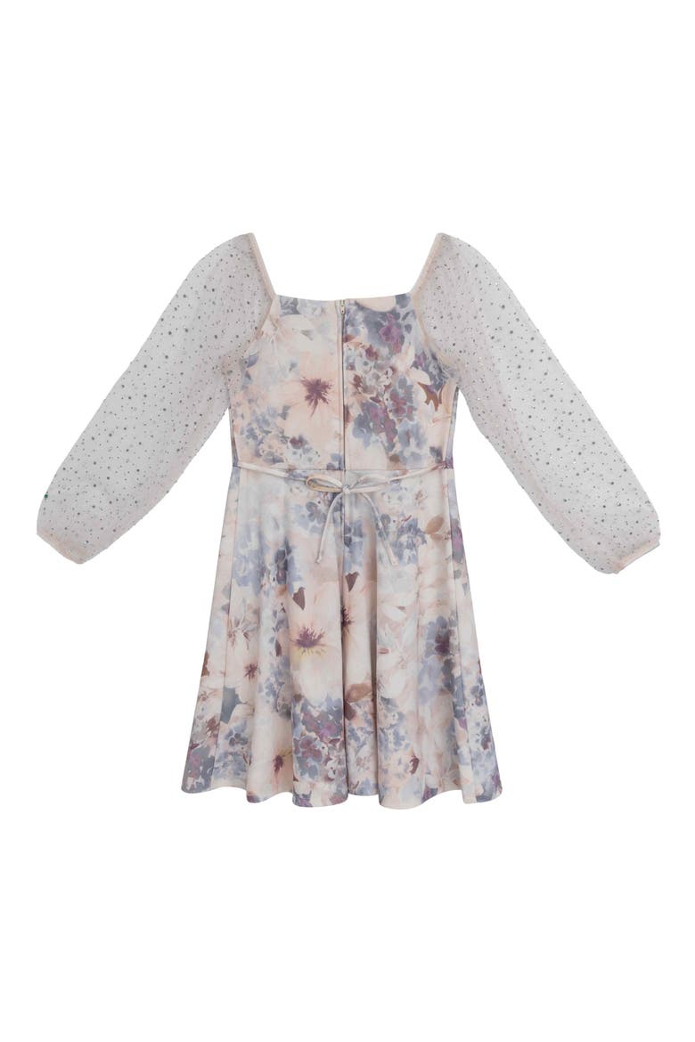 Kids' Floral Long Sleeve Scuba Dress, Alternate, color, CORAL PEACH/ BLUE MULTI