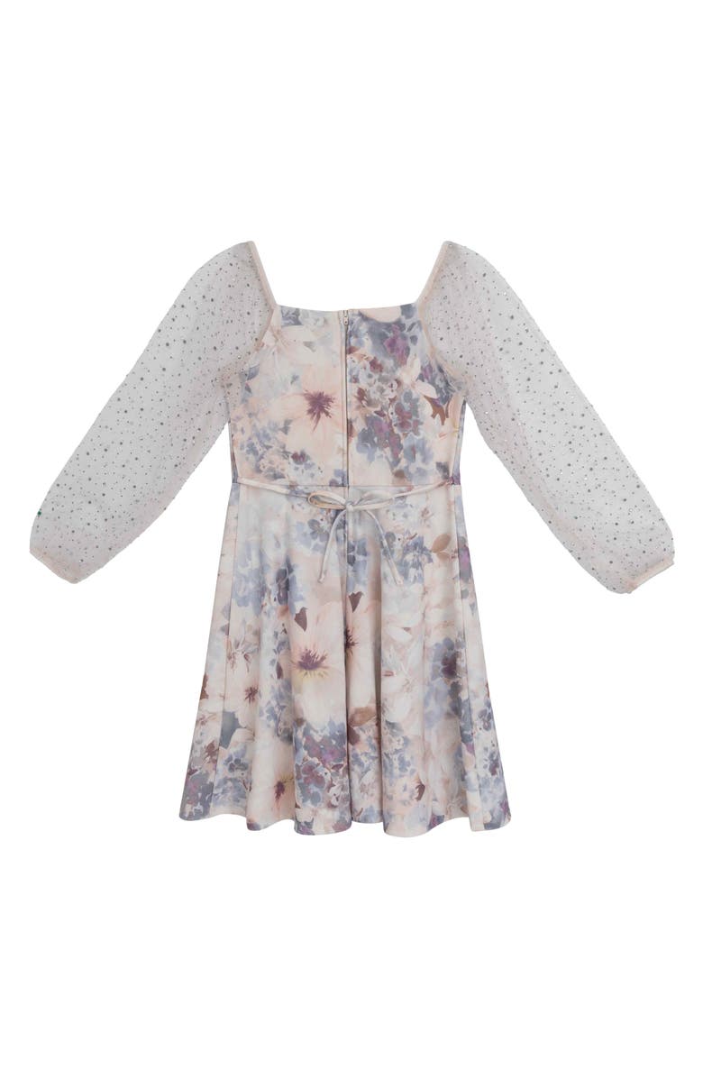 Speechless Kids' Floral Long Sleeve Scuba Dress, Alternate, color, Coral Peach/ Blue Multi