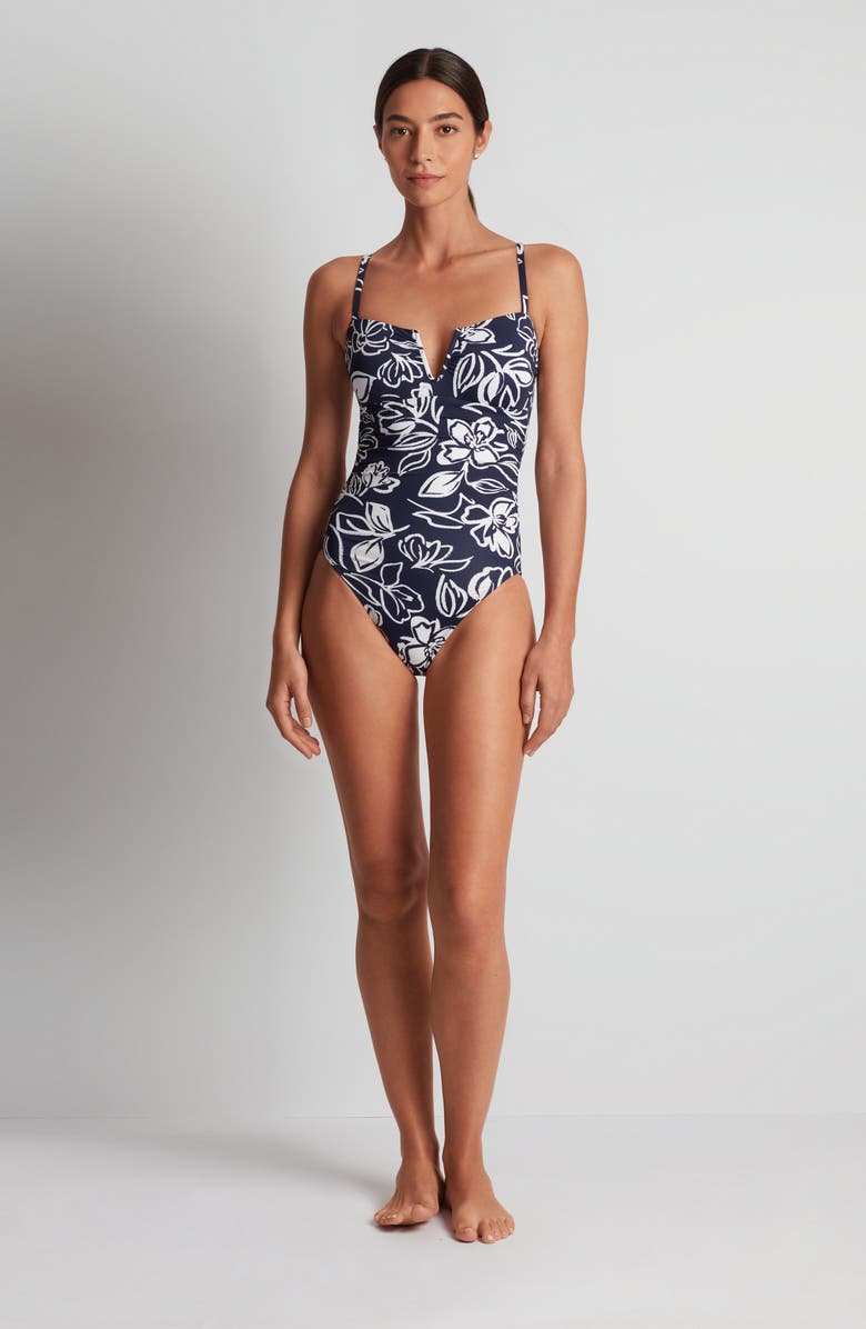 Lauren Ralph Lauren V-Wire One-Piece Swimsuit, Alternate, color, Blue Multi