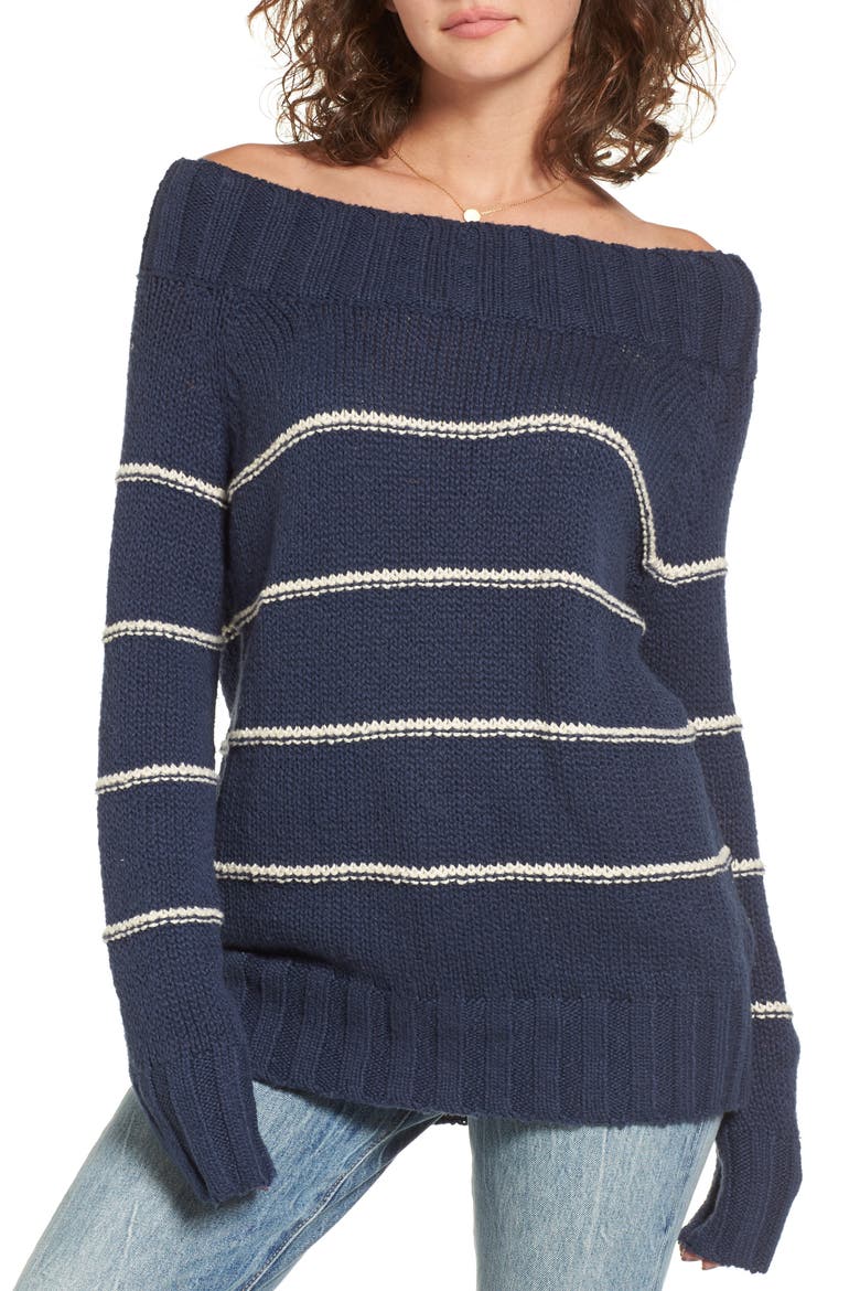 Snuggle Down Off the Shoulder Sweater, Alternate, color, DEEP INDIGO