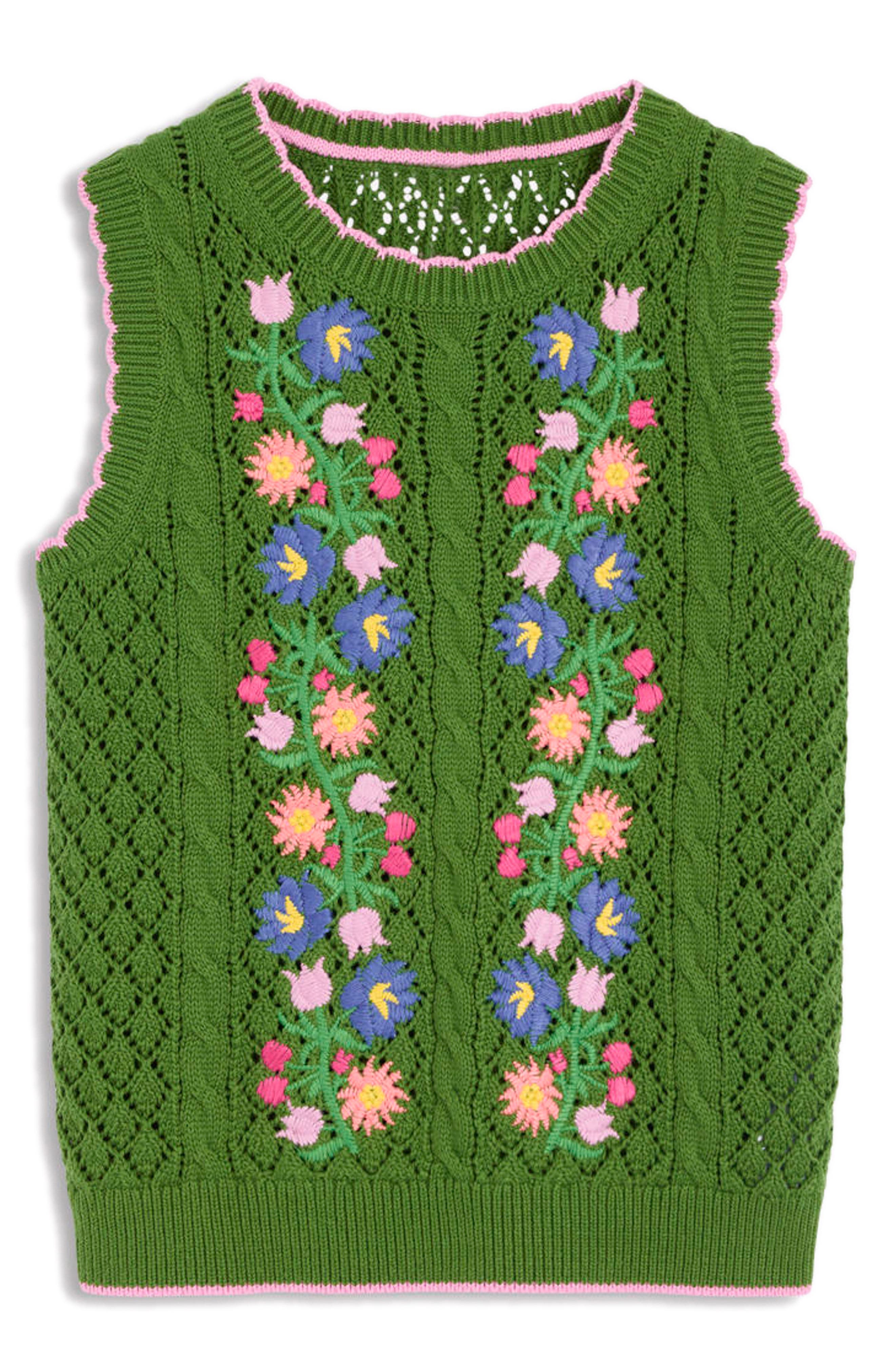 Boden Floral Embroidered Cotton Sweater Vest (Women) | Nordstrom