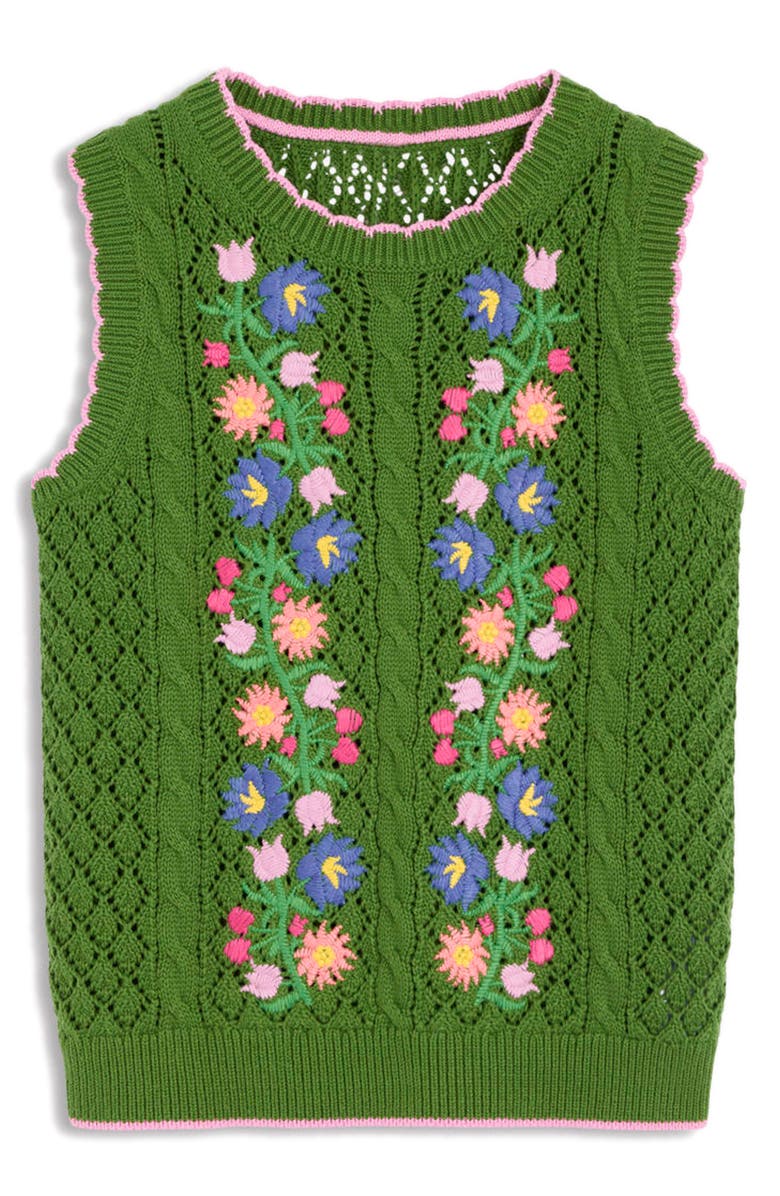 Boden Floral Embroidered Cotton Sweater Vest, Alternate, color, 
