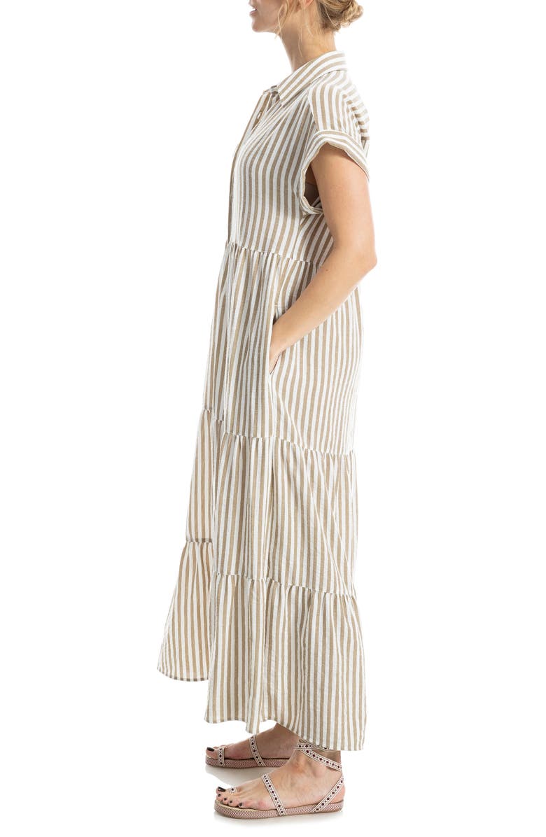 MAX STUDIO Tiered Maxi Shirtdress, Alternate, color, Beige Stripe/ White