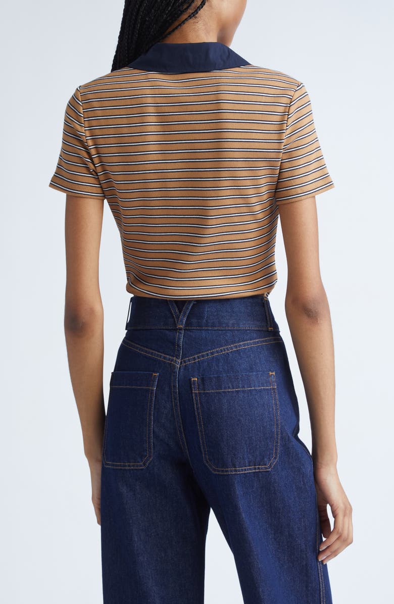 Veronica Beard Kearney Stripe Stretch Cotton Rib Polo, Alternate, color, Brown Multi