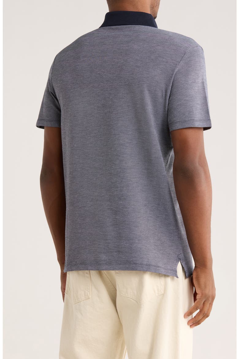 Iconic Herringbone Cotton Zip Polo, Alternate, color, DARK SAPPHIRE