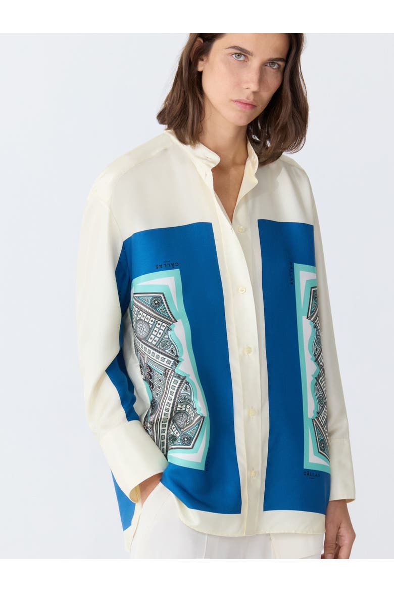 LYN Scarf Print Shirt Turquoise / Navy, Alternate, color, Turquoise / Ivory