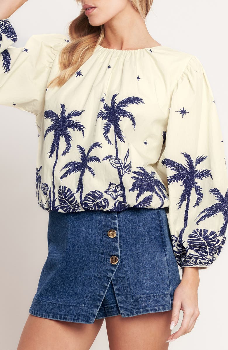 FLYING TOMATO Printed Puff Sleeve Top, Alternate, color, Off White