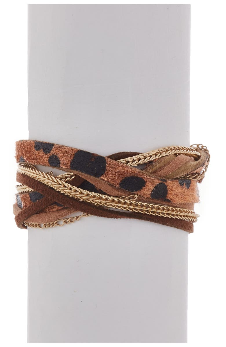 OLIVIA WELLES Multi-Layer Faux Hair Wrap Bracelet, Main, color, Worn Gold / Brown