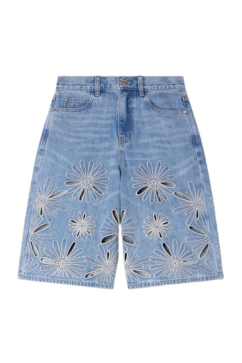 Embroidered Bermuda shorts, Alternate, color, Blue jean
