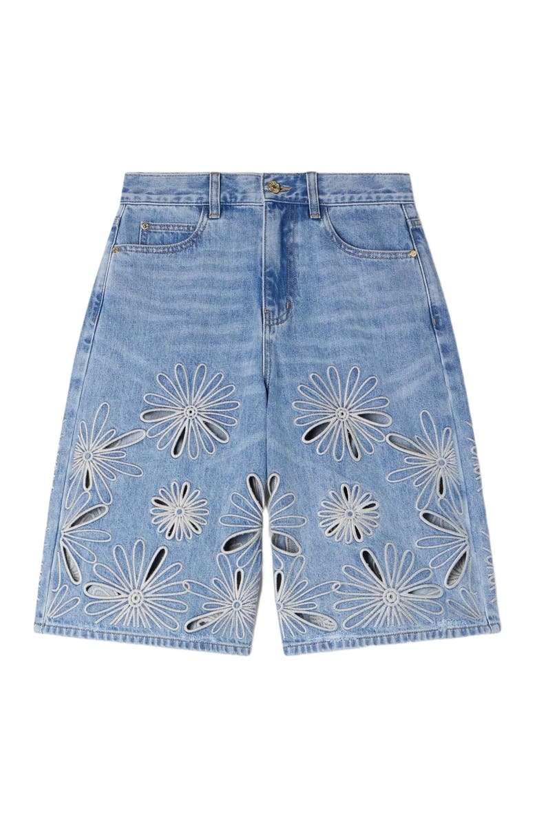 SANDRO Embroidered Bermuda shorts, Alternate, color, Blue Jean