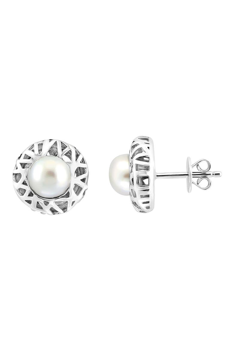 Sterling Silver Freshwater Pearl Stud Earrings, Main, color, WHITE