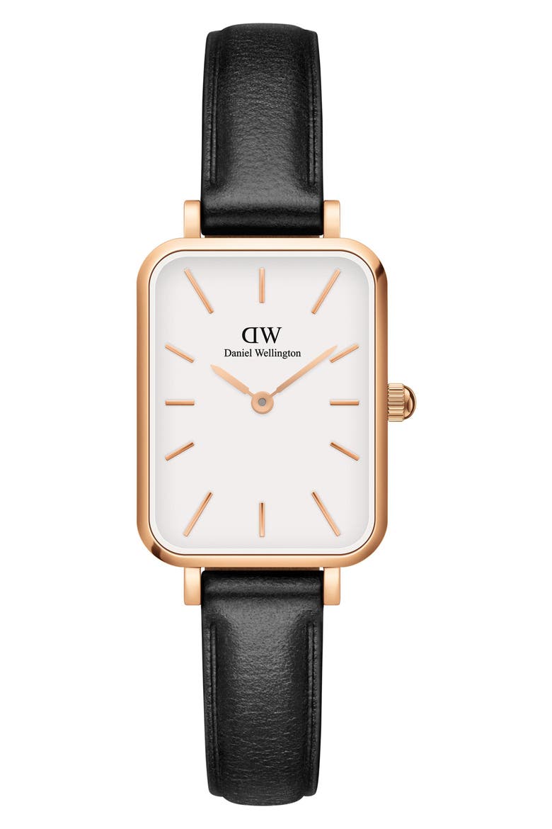 Quadro Sheffield Leather Strap Watch, 20mm x 26mm, Main, color, ROSE GOLD/WHITE