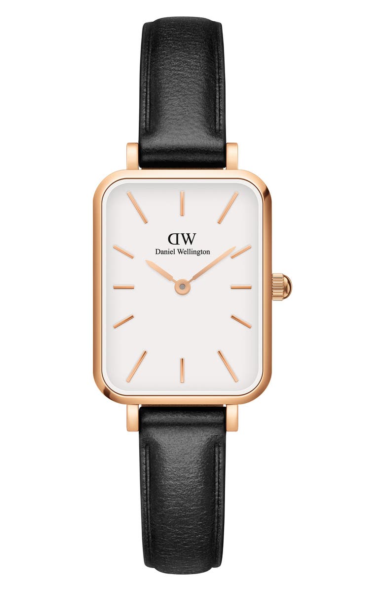 Daniel Wellington Quadro Sheffield Leather Strap Watch, 20mm x 26mm, Main, color, Rose Gold/White