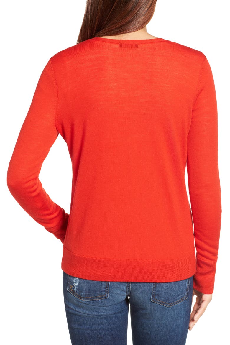 V-Neck Merino Wool Cardigan, Alternate, color, RED FIERY