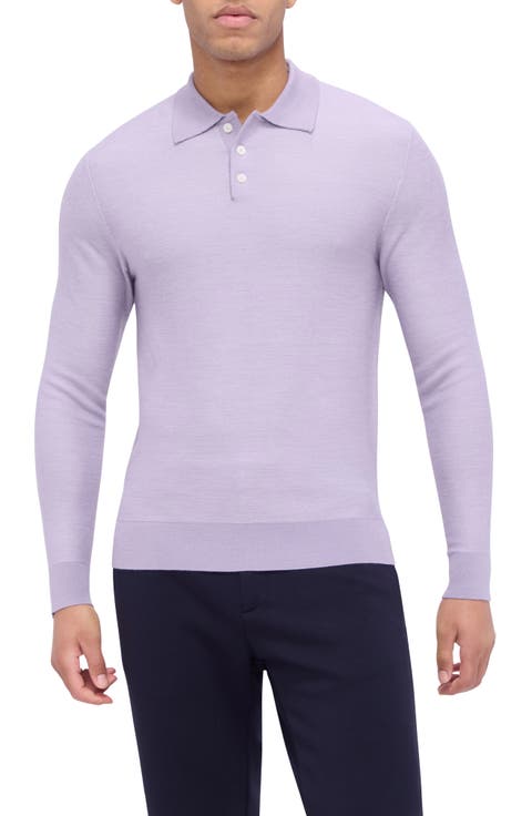 Bird's Eye Jacquard Merino Wool & Silk Polo Sweater