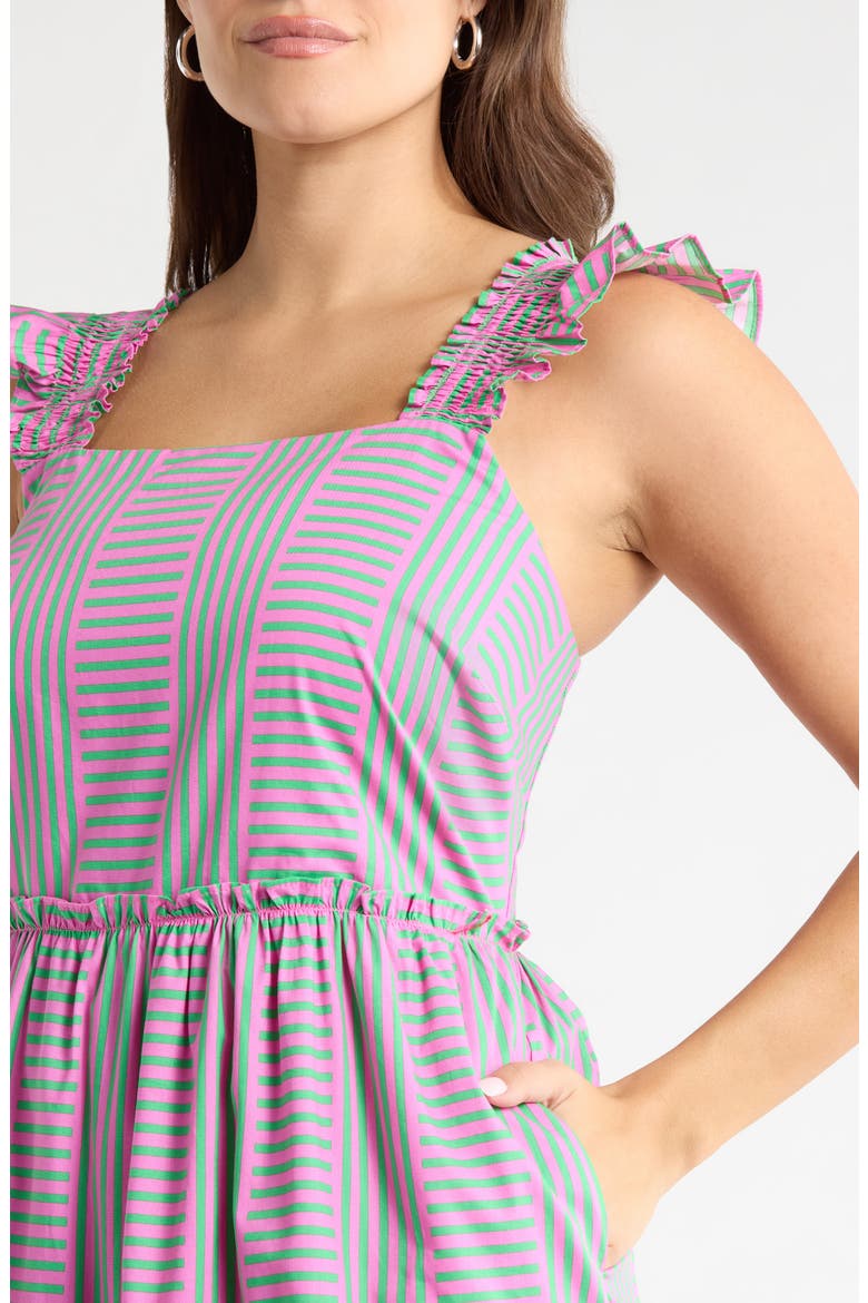 Valda Stripe Ruffle Tiered Midi Dress, Alternate, color, PINK-GREEN-MULTI