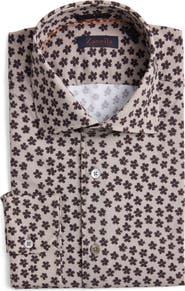 Zanella Flowers Floral Print Knit Nylon Blend Dress Shirt