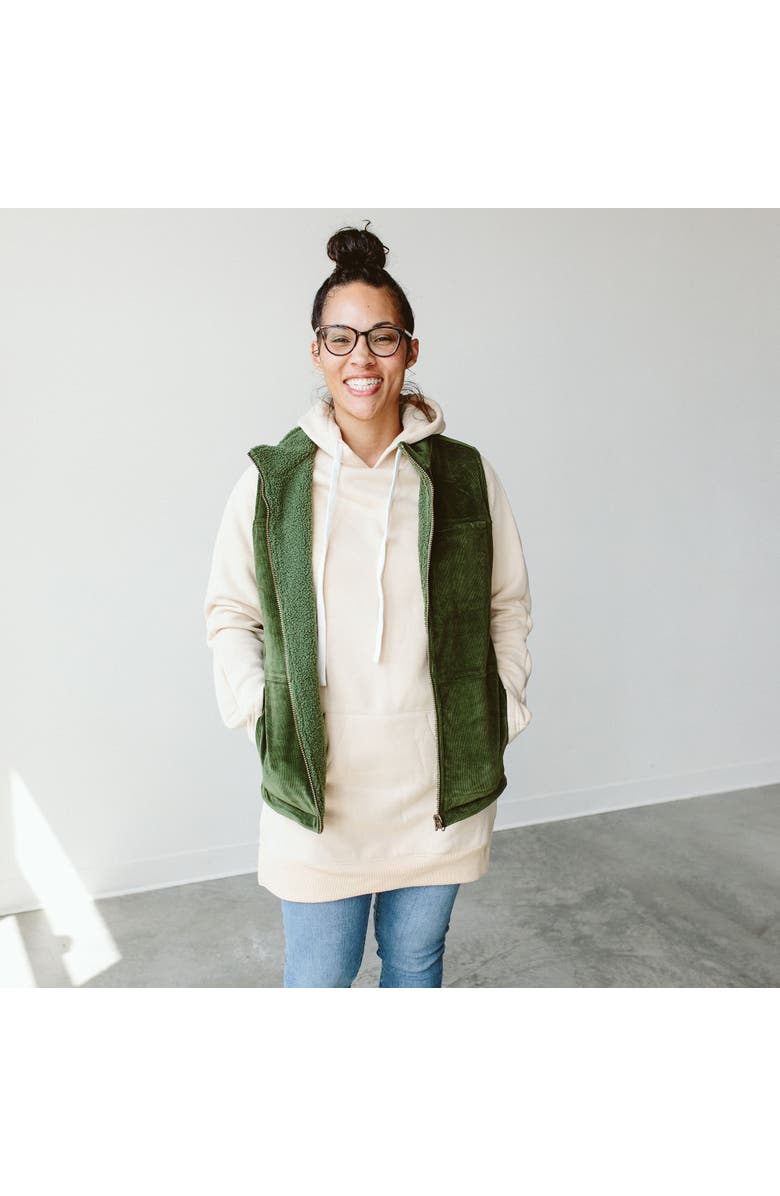 goumikids adult corduroy + faux shearling reversible vest - spruce, Alternate, color, Spruce