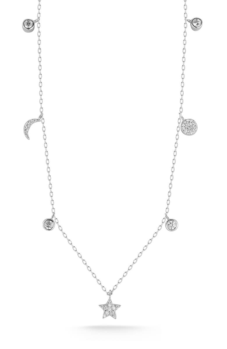 GLAZE JEWELRY Sterling Silver Celestial Station Necklace, Main, color, Silver