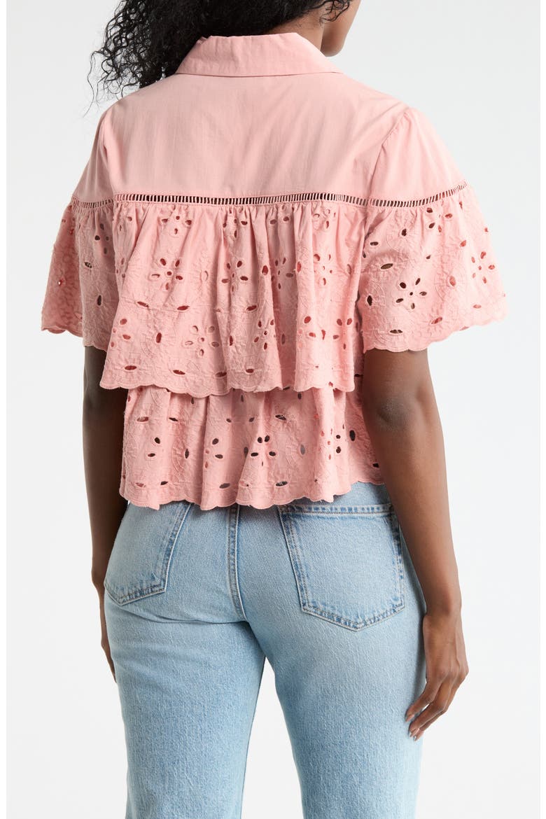 Cotton Eyelet Button-Up Shirt, Alternate, color, BLUSH