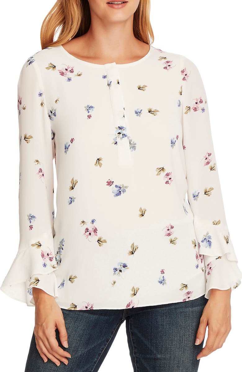 Vince Camuto Flutter Cuff Romantic Buds Blouse, Main, color,