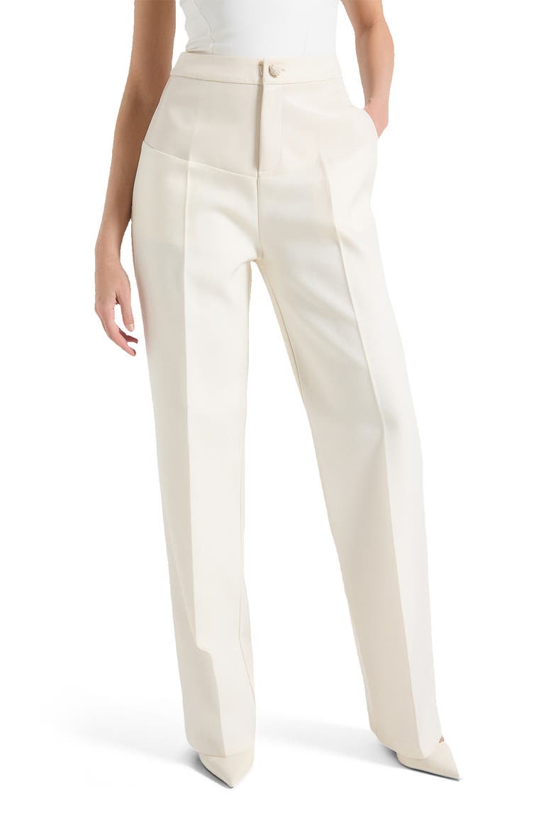 Blanche Leather Panel Tailored Trousers, Alternate, color, Cream