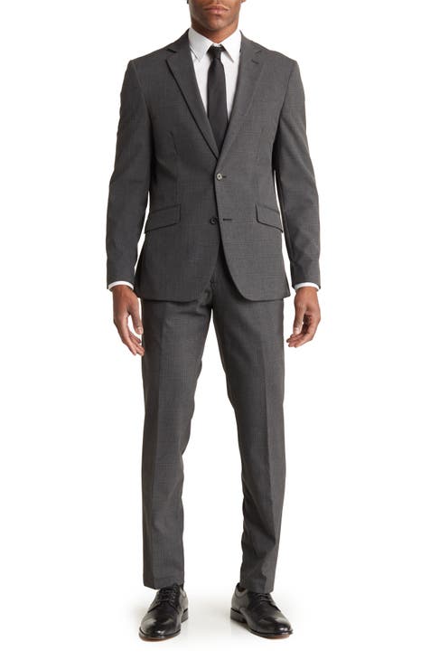 Charcoal Grey Plaid Notched Lapel Suit